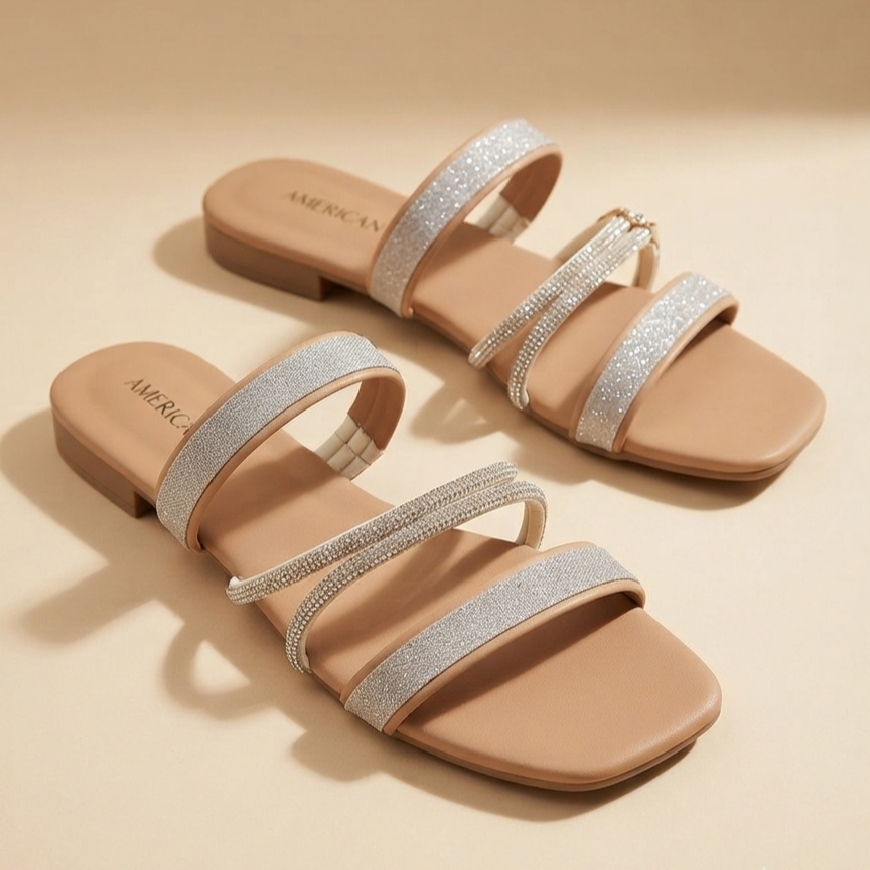 Premium Women's Hand-Embellished Dual-Step Flat Sandals Minimalist Luxury Casual Chappals