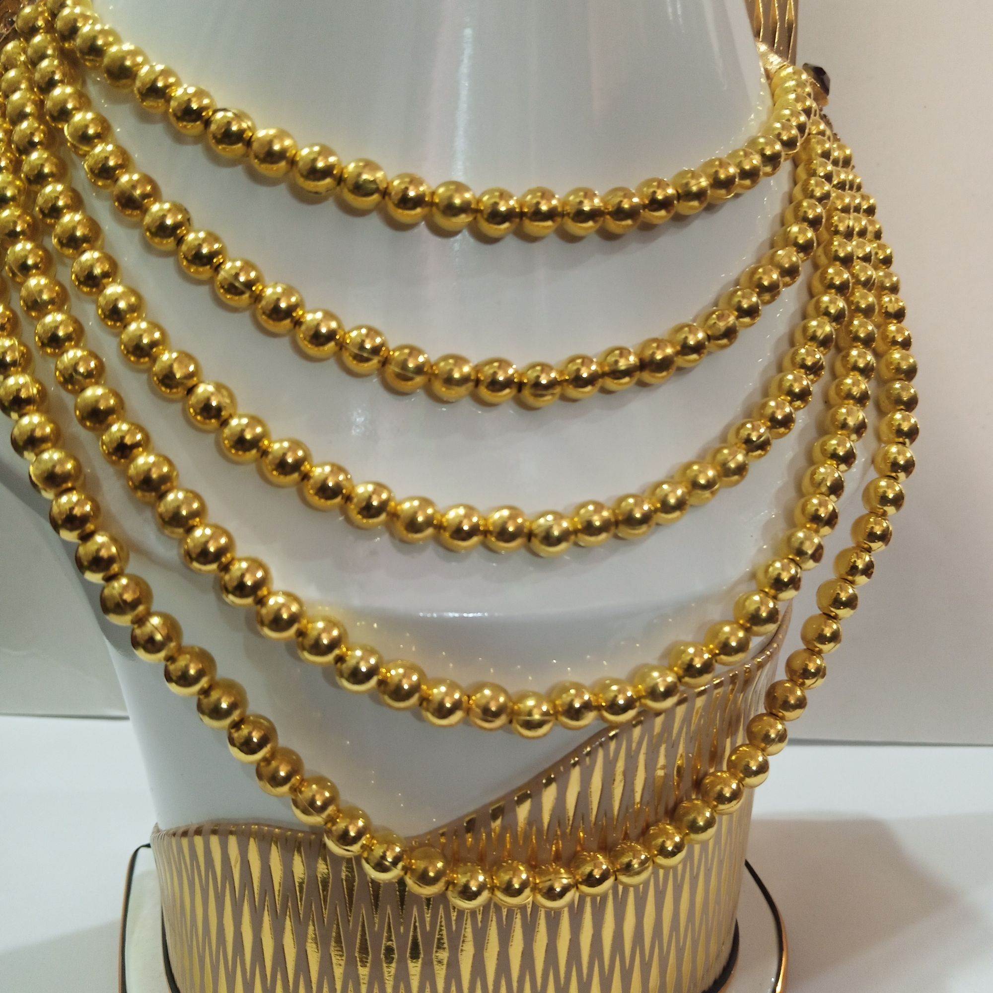 Elegant Gold-Plated Beaded Mala Necklace, Multi-Layer Traditional Jewelry for Girls & Women - HS Star Collection