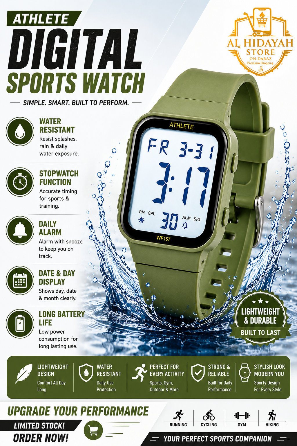 Original ATHLETE & LASIKA LED Digital Sport Watch for Men & Women  Waterproof Unisex Sports Watch  Student Digital Watch  Stopwatch & Alarm Clock  Square Shape Wrist Watch for Boys, Girls, Kids & Teen Age Students  Premium Watch + Box