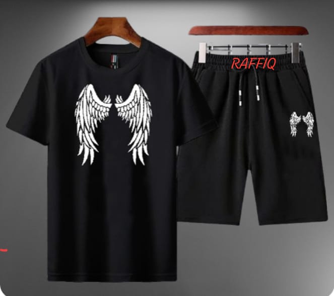TRENDY EAGLE WINGS PRINTED SUMMER SHORT TRACKSUIT FOR MEN'S & BOYS - SOFT COMFORTABLE AND BREATHABLE FABRIC SUMMER T SHIRT AND SHORTS TRACKSUIT