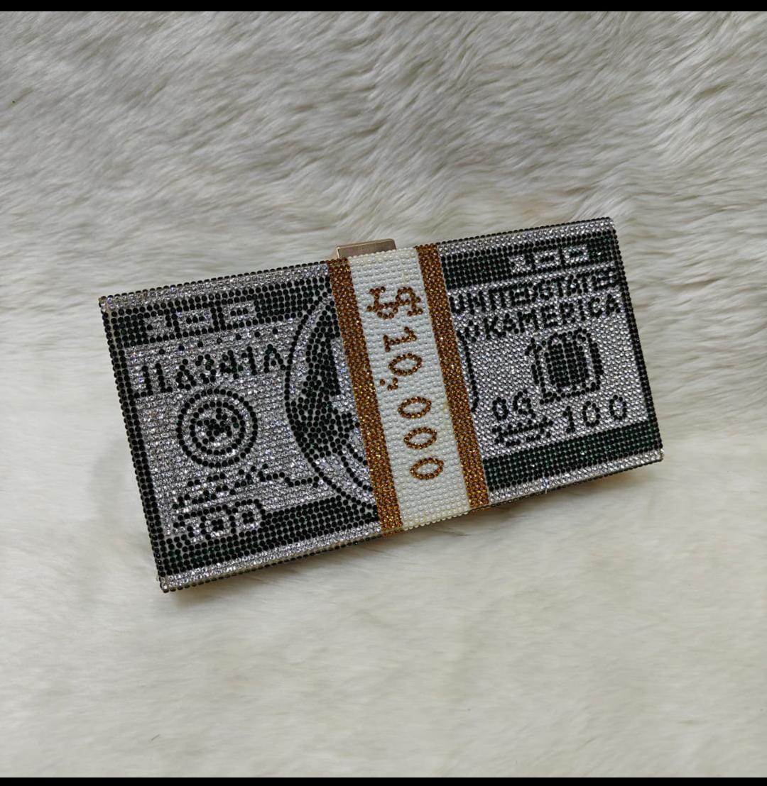 Dollar Clutch Purse For Women Rhinestone Evening Handbag Elegant Money Bag