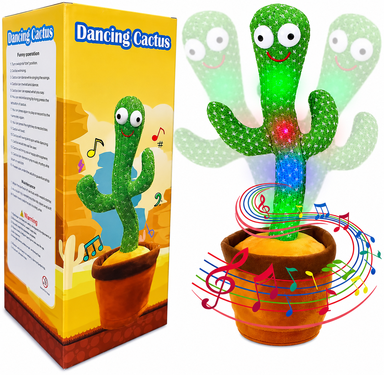 Rechargeable Talking Cactus Toy | Dancing & Singing Cactus with Music, Voice Recording & Interactive Play | Electronic Twisting Cactus Doll for Kids | Educational Gift for Babies & Children