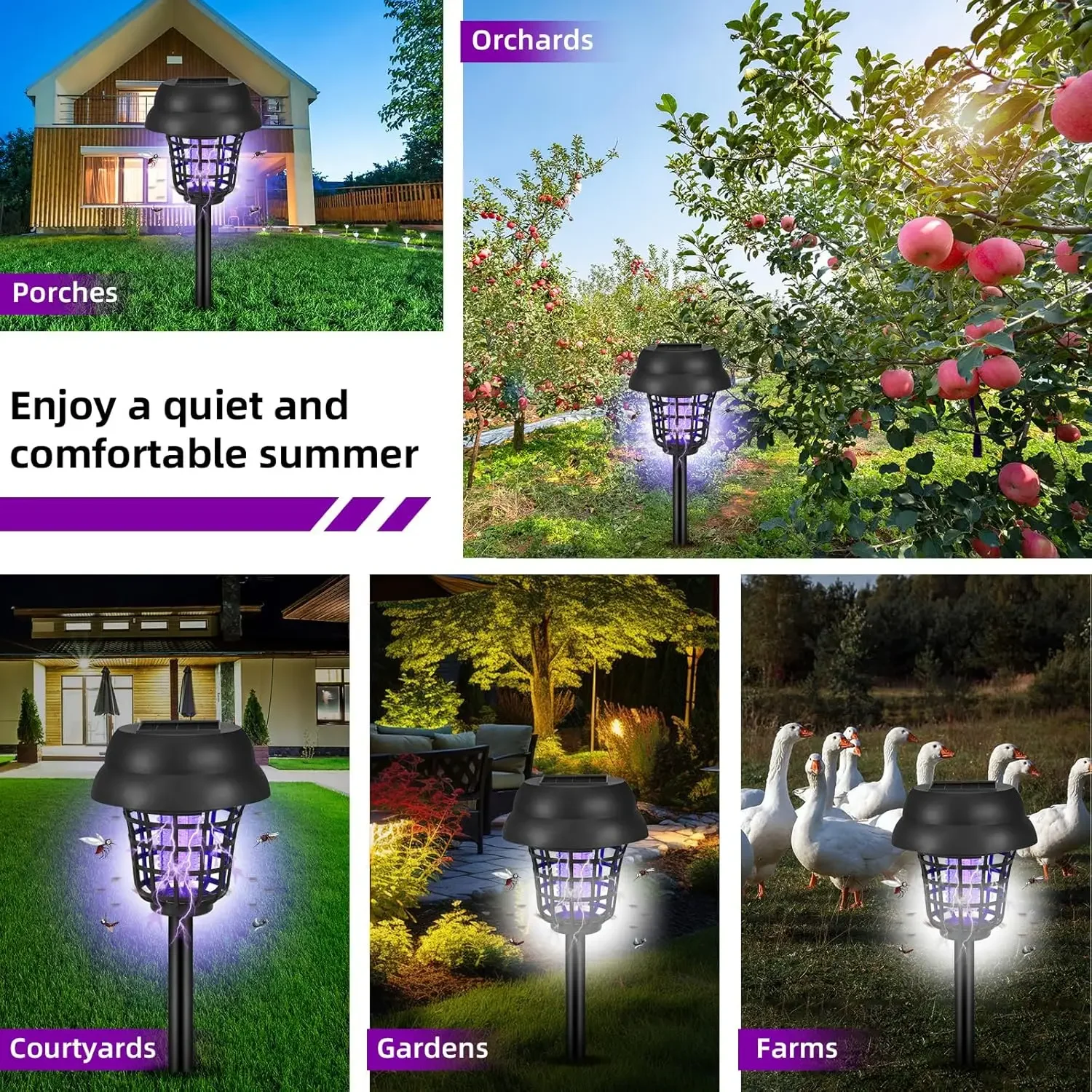 Solar Mosquito Killer Lamp Outdoor LED Bug Zapper Waterproof Light Trap for Garden Lawn Camping