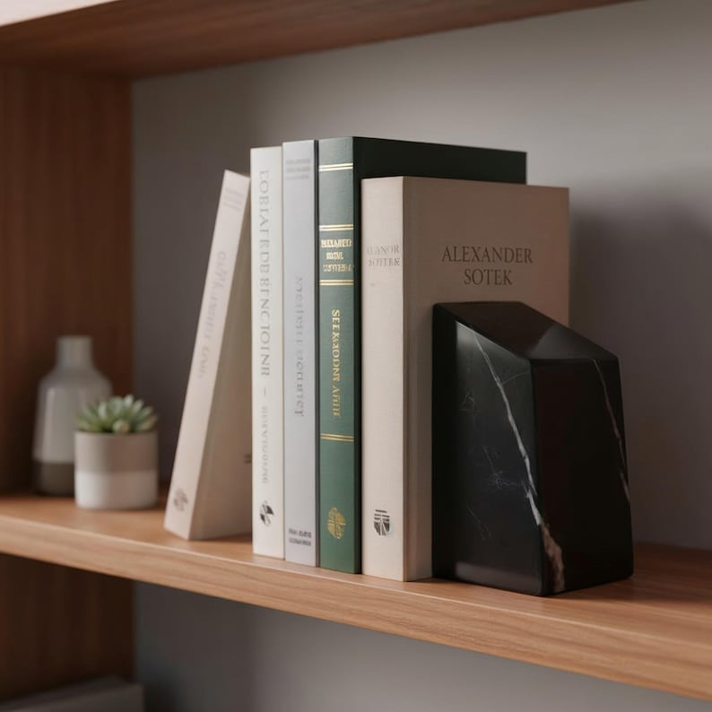 Alexander Black Marble Bookend - Polished Trapezoid Stone, Modern Home & Office Decor, Minimalist Marble Accent 4