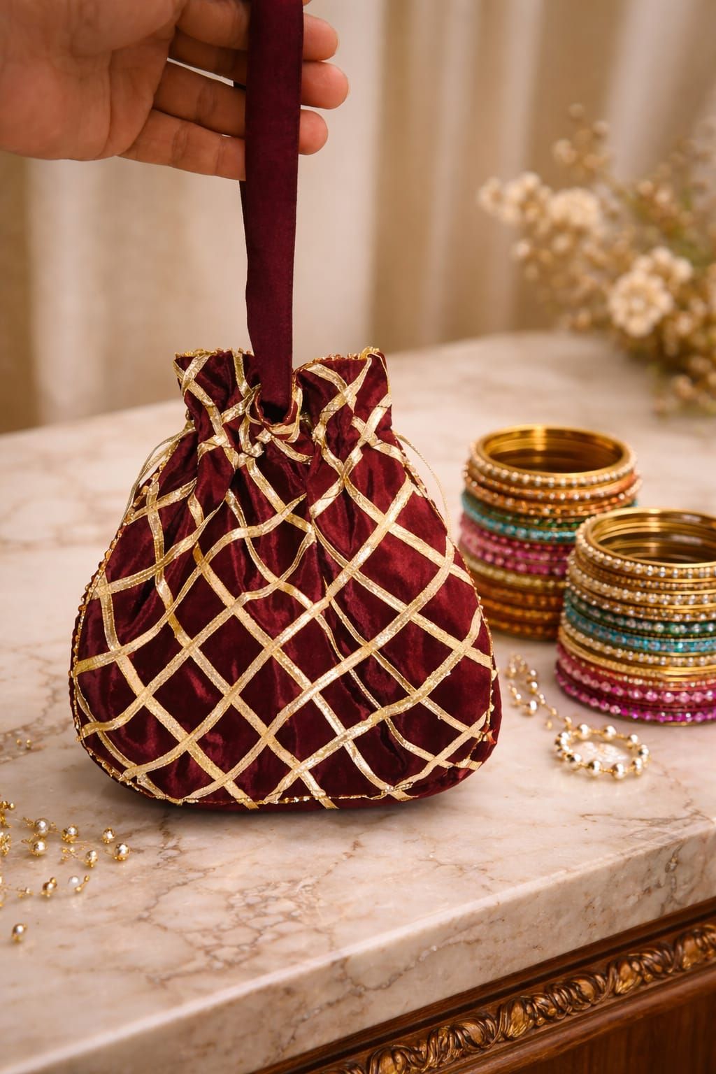 Fancy embroidered clutch/potli bag for wedding parties designer traditional potli gol bag with Handmade Gota work