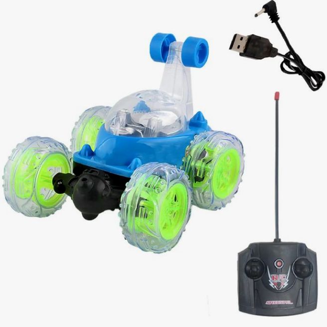 Rechargeable 360 Degree Rotation Stunt King Remote Control Stunning Moves Car Toy for Kids with Colorful Flashing Lights and Dynamic Music - Multicolor (Color As Per Stock