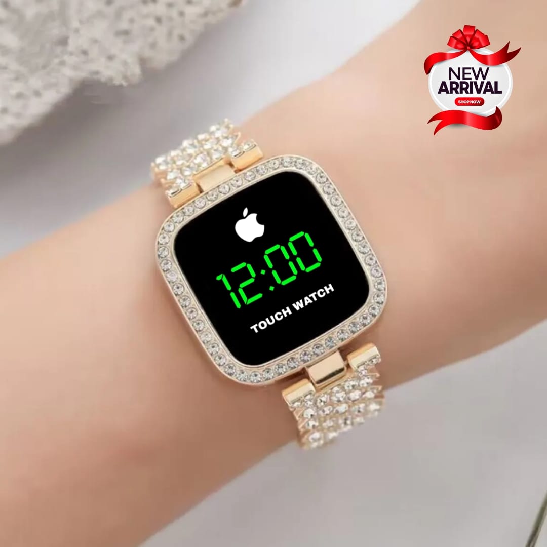 HOT DEAL NO 1 Full Diamond Touch Screen LED Watch Steel Chain with Diamonds Ladies Watches For Female Women Girl