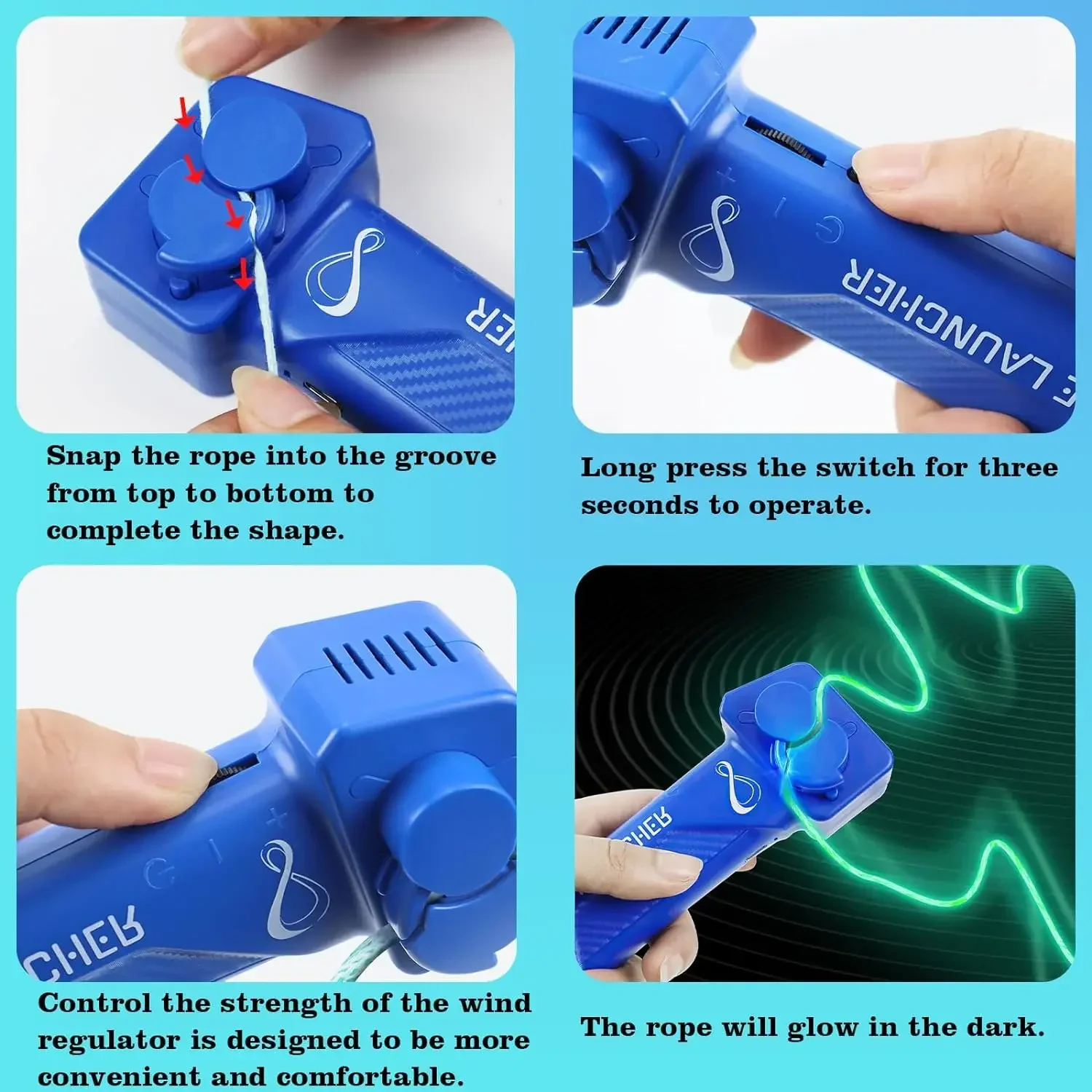 String Rope Launcher Fidget Toy Loop Rope Glow in The Dark USB Electric ...