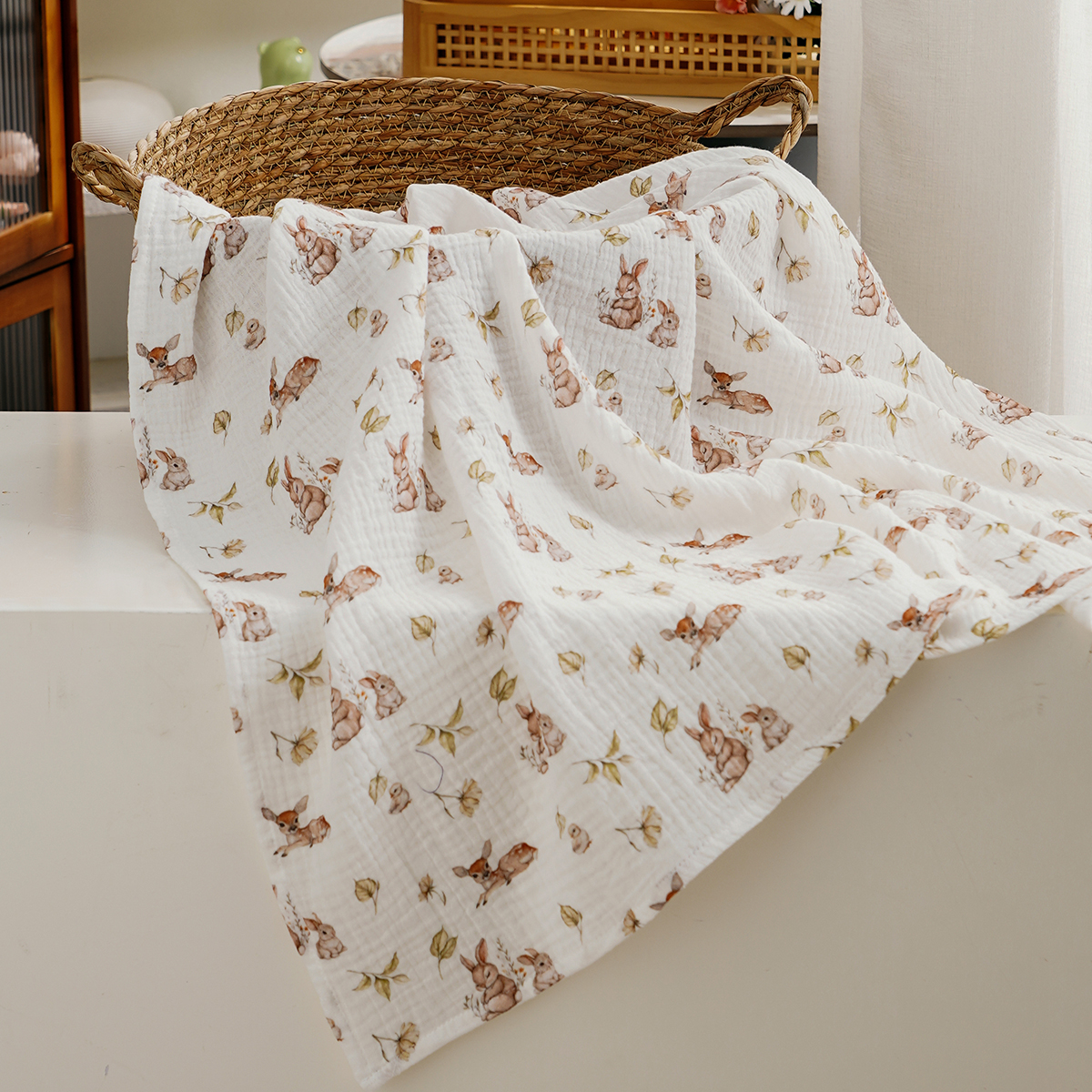 Elinfant 1 PC Newborn Swaddle Wrap Soft Breahable Cozy Bath Towel Swaddle Blankets 100%Cotton Muslin Swaddle Blanket Crepe Cloth