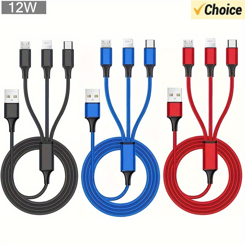 3 in 1 120W Type C Micro USB Data Cable Fast Charging Liquid Silicon Universal for All Smartphones 1.2m
