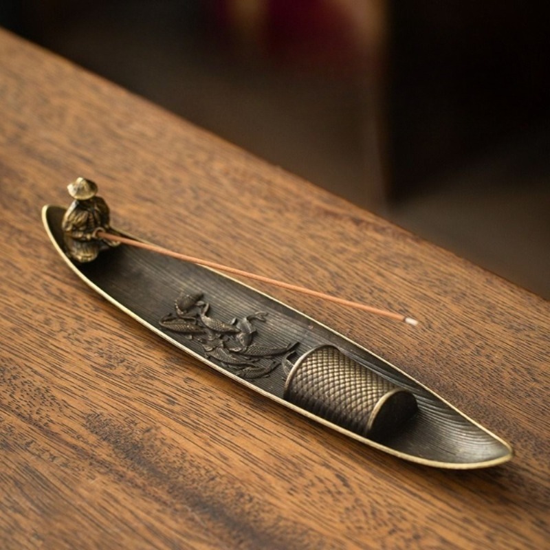 Creative Incense Holder Aromatherapy Ornament Incense Holder Boat Old Men Fishing Japanese Style Incense Stick Burner Home Decor
