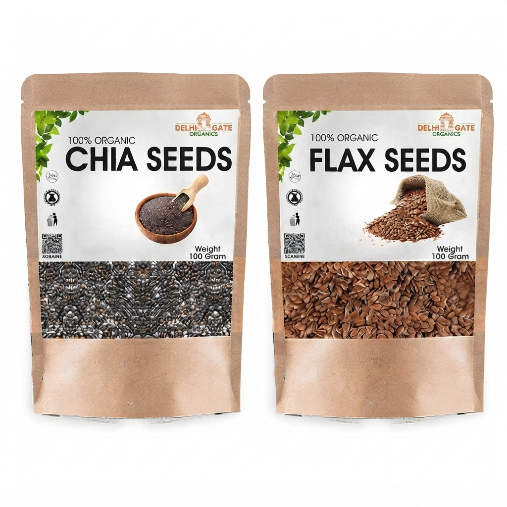 Organic Chia Seeds and Flax Seeds for Weight Loss High Fiber Superfood Rich in Omega 3 Protein and Healthy Nutrition (Pack of 2)