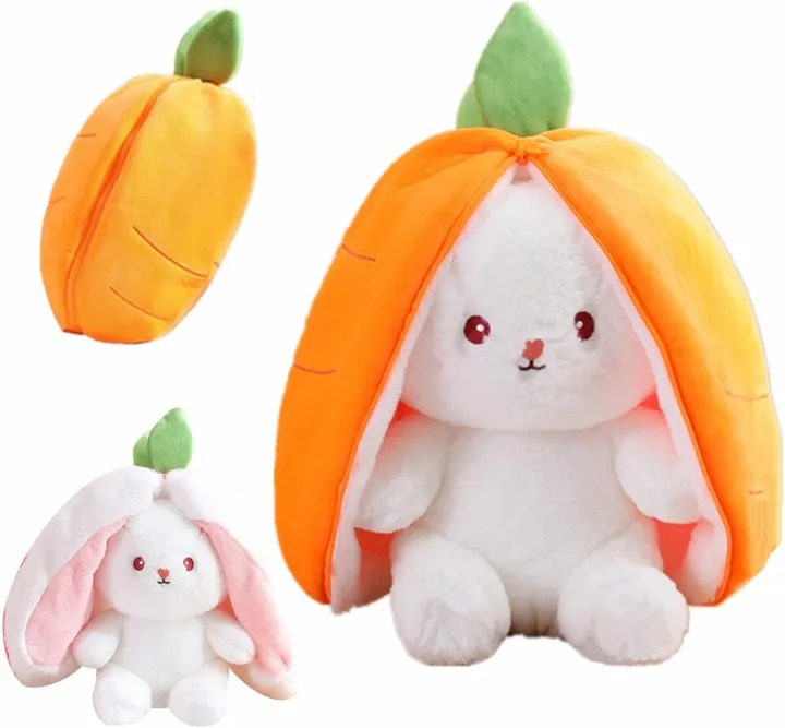 Creative Funny Doll Carrot Rabbit Plush Toy Stuffed Soft Bunny Hiding in Strawberry Bag Toys For Kids Girls Birthday Gift