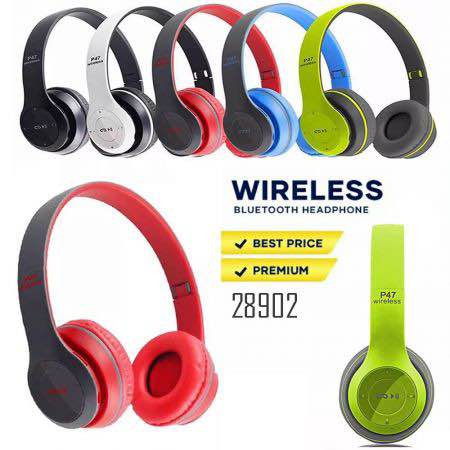 P47 Wireless Bluetooth Headphones | Foldable Stereo Headset with Mic | TF Card & AUX Support | Rechargeable Portable Headphone