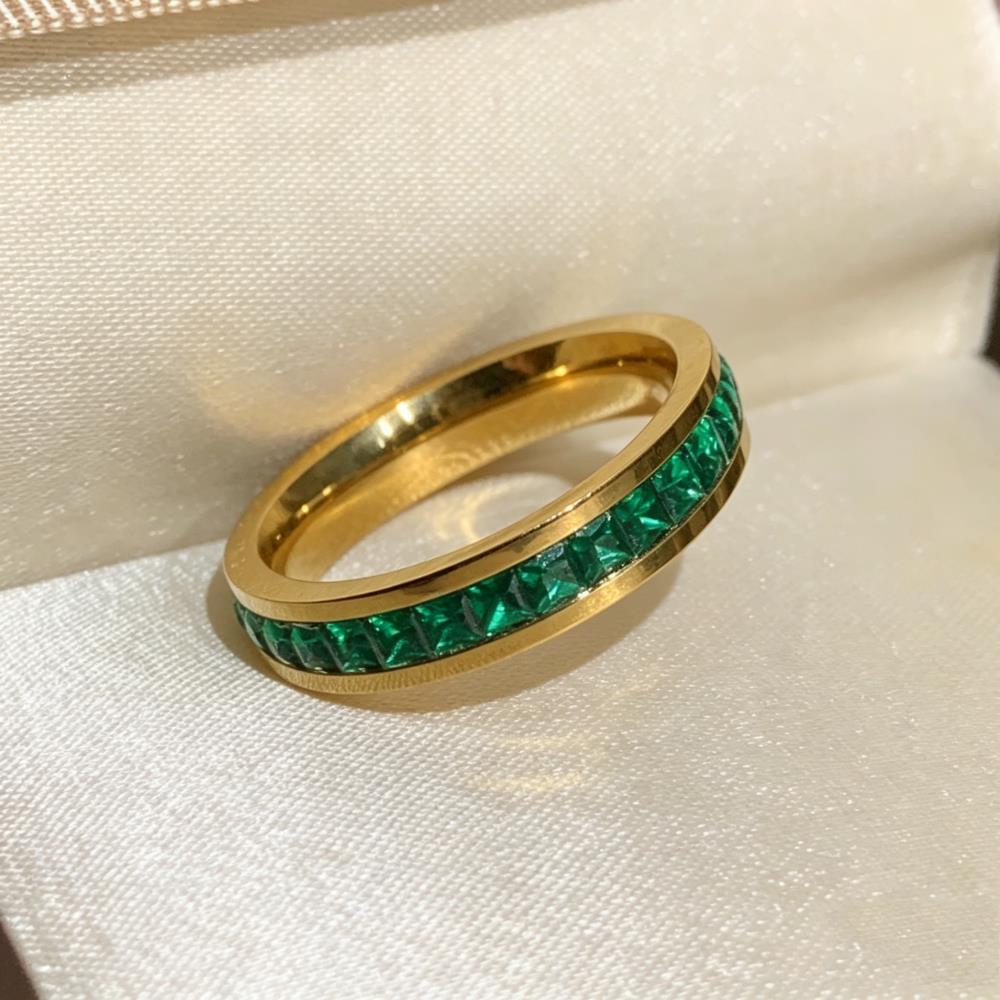 Small Square Green Rhinestone Stainless Steel Rings For Women Female Gold Silver Color Engagement Wedding Bands Party Jewelry