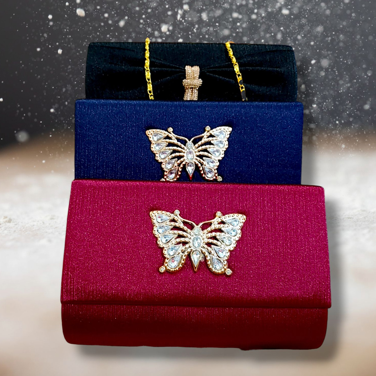 Embellished Bridal & Party Clutch Fancy Crossbody Bag for Women with Metal Chain Stylish Evening Hand Purse