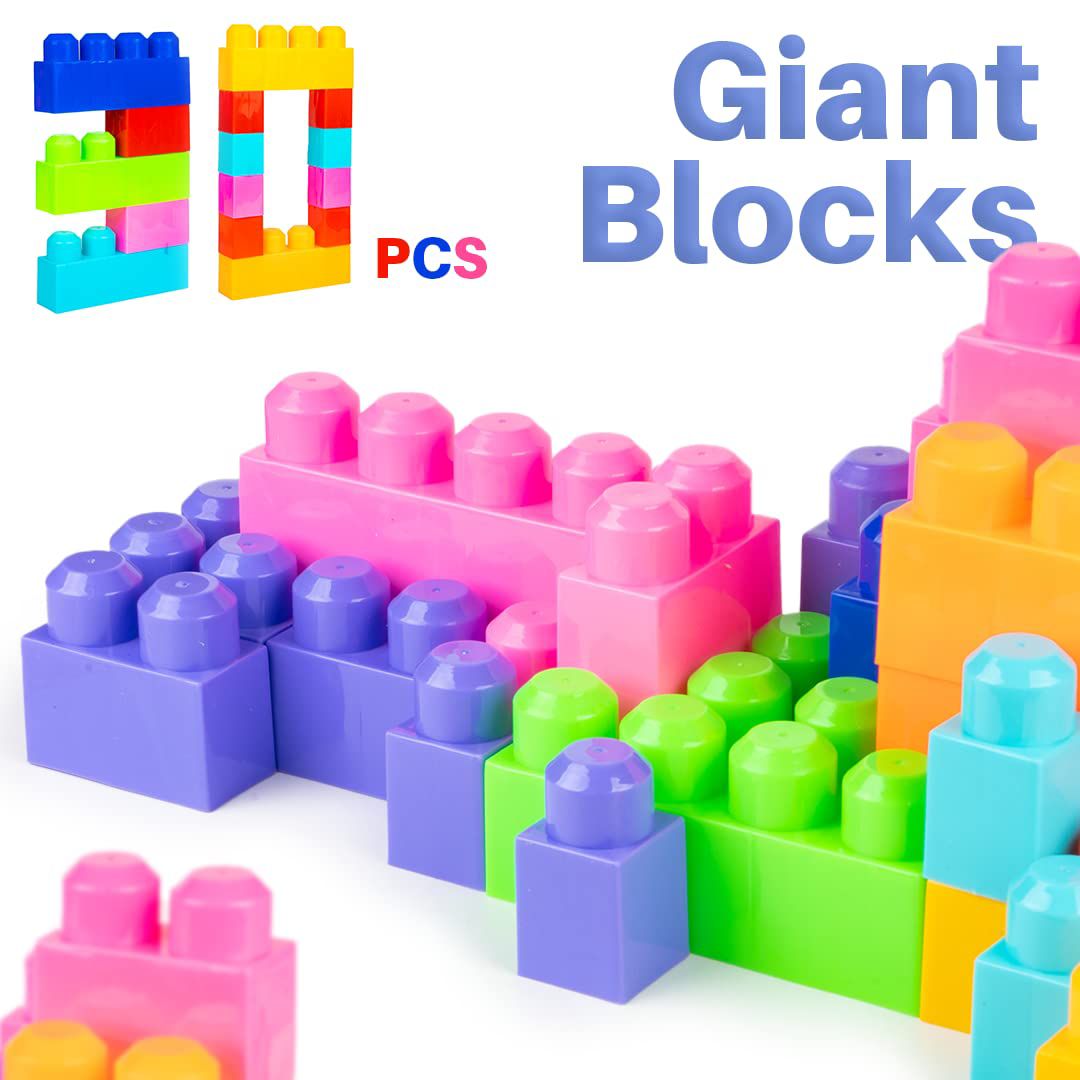 Jumbo Building Blocks for Kids, Big Size Construction Blocks with Wheels, Educational Creative Building Bricks Toy, Interlocking DIY Building Blocks Set for Boys & Girls, STEM Learning & Sensory Play Toy