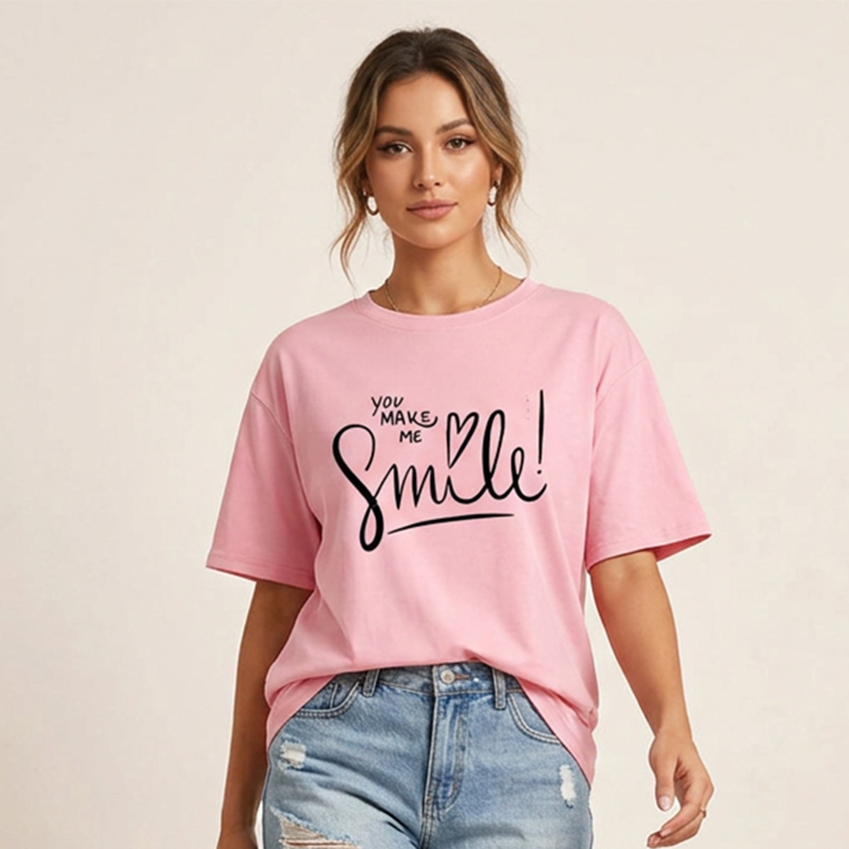 T Shirt for Girls New and Stylish Design Smile Print Women Apparel Set Best Price in Bangladesh