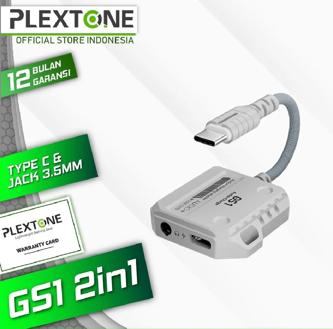 Plextone GS1 2-in-1 Type-C to 3.5mm Gaming Adapter with 60W PD Fast Charging | Audio & Charging Splitter | Universal Compatible for Type-C Mobile Phones