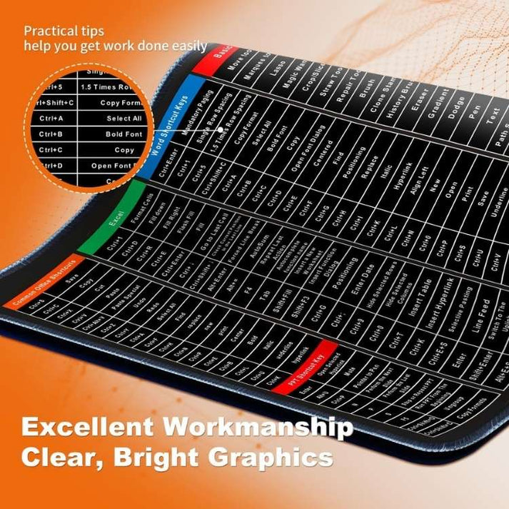 Keyboard Shortcut Mouse Pad 800x300mm | Excel Shortcut Keys Cheat Sheet Reference Guide | Large Gaming Mouse Pad | Computer Learning Desk Mat for Beginners & Students | Office Productivity Workspace | Non-Slip Rubber Base