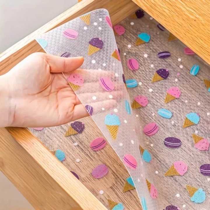 Printed Ice Cream Kitchen & Drawer Mat Roll (45x150cm) – Waterproof, Oil-Proof, Anti-Slip Wardrobe Shelf & Fridge Sheet Liner