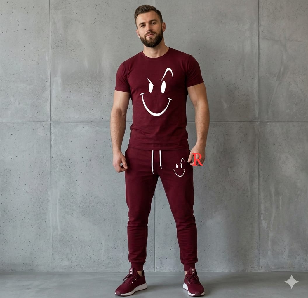 Fashionable Trendy Multicolor Happy Face Summer Track suit for Boys and Men