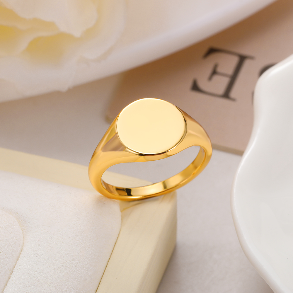 Round Signet Rings For Women Men Stainless Steel Gold Color Ring Couple Family Ring Jewelry  For Mother's Day Father's Day