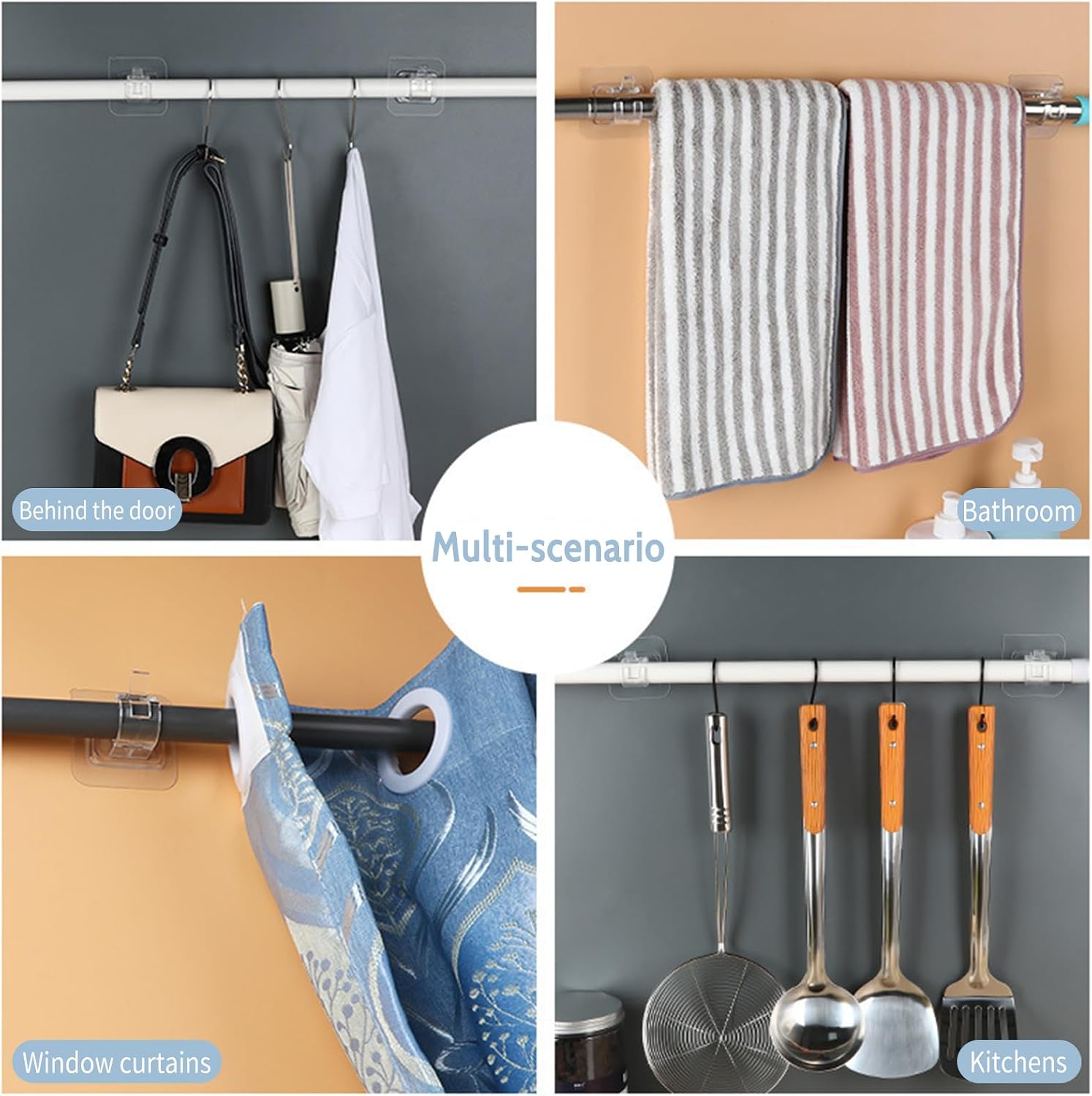 Clear Adhesive Curtain Rod Hooks – Self-Stick PVC Holders for Rods & Poles (2 Pcs)
