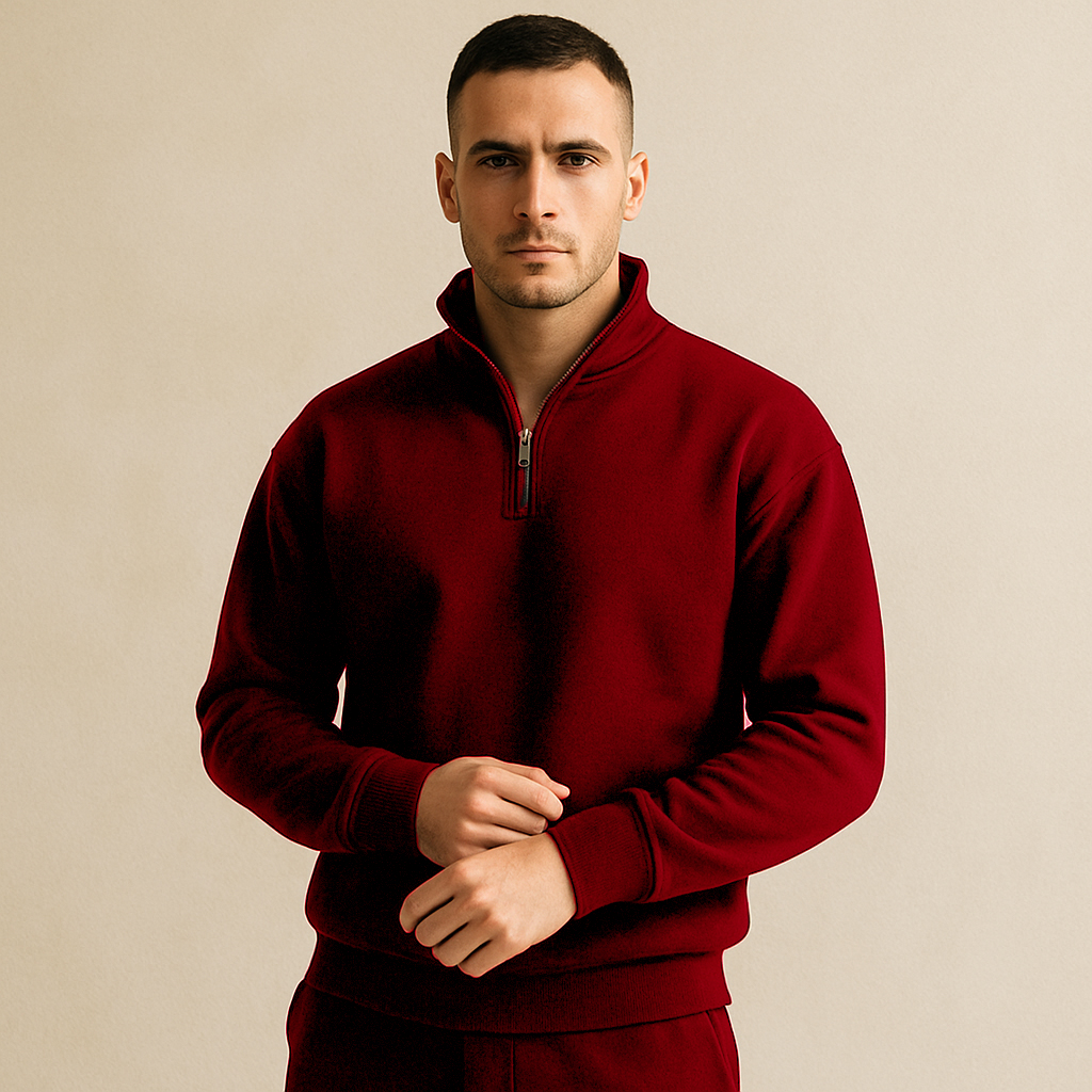 Red Men Classic Quarter Zip-Up Fleece Sweatshirt For Men - Zipper Shirt For Men - Dress For Boys - Winter Clothes For Men - Winter Clothes For Boys - Boys Sweatshirt - Hoodies For Boys - Hoodies For Men