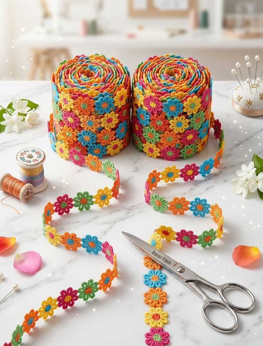 Premium Quality Multi-Color Flower Lace Trim - 40 Inch Length for Suits, Dupattas, and Embroidery Projects
