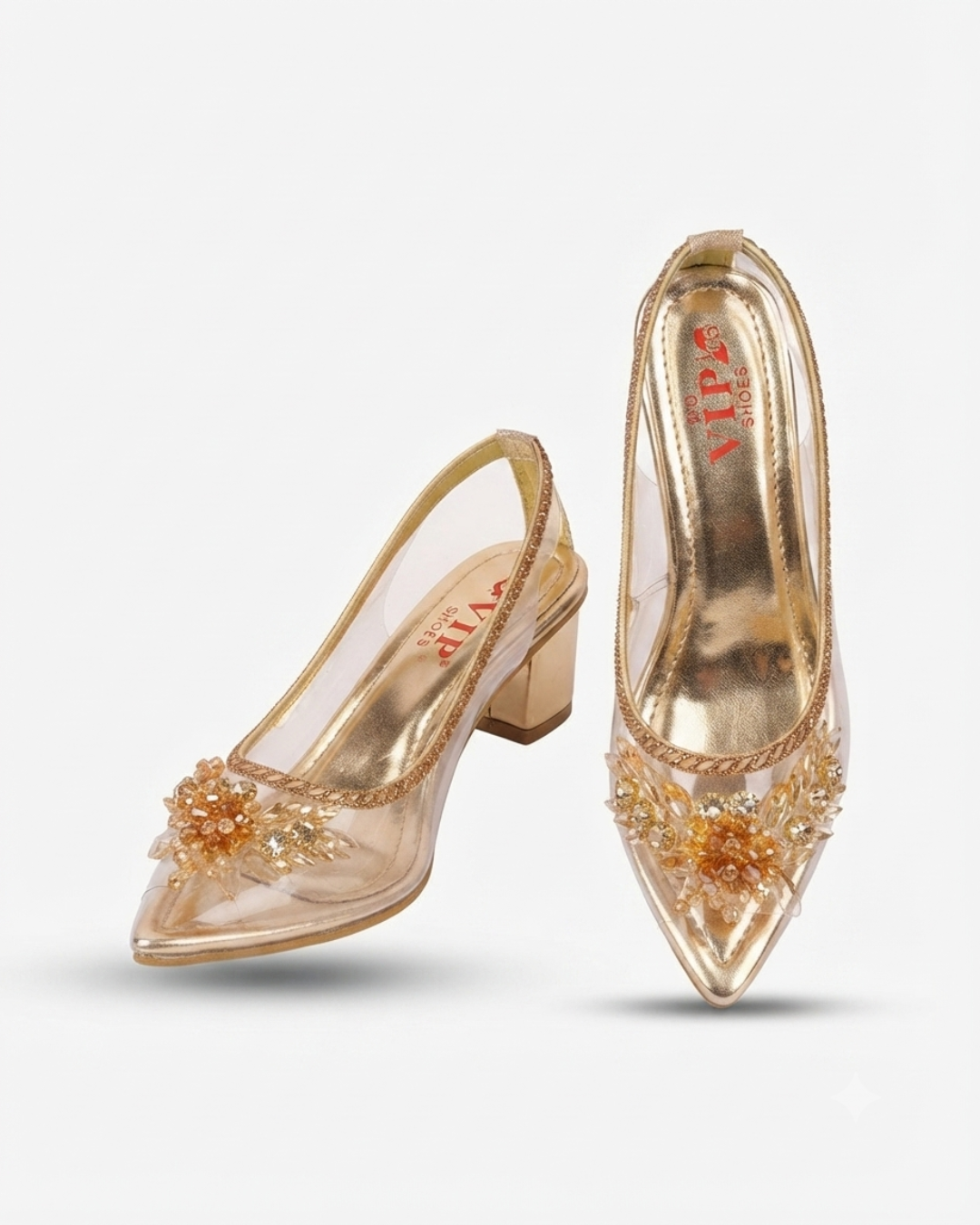 Women Gold Transparent Crystal Block Heels Bridal Wedding Party Sandals Ladies Fancy High Heels Formal Dress Shoes