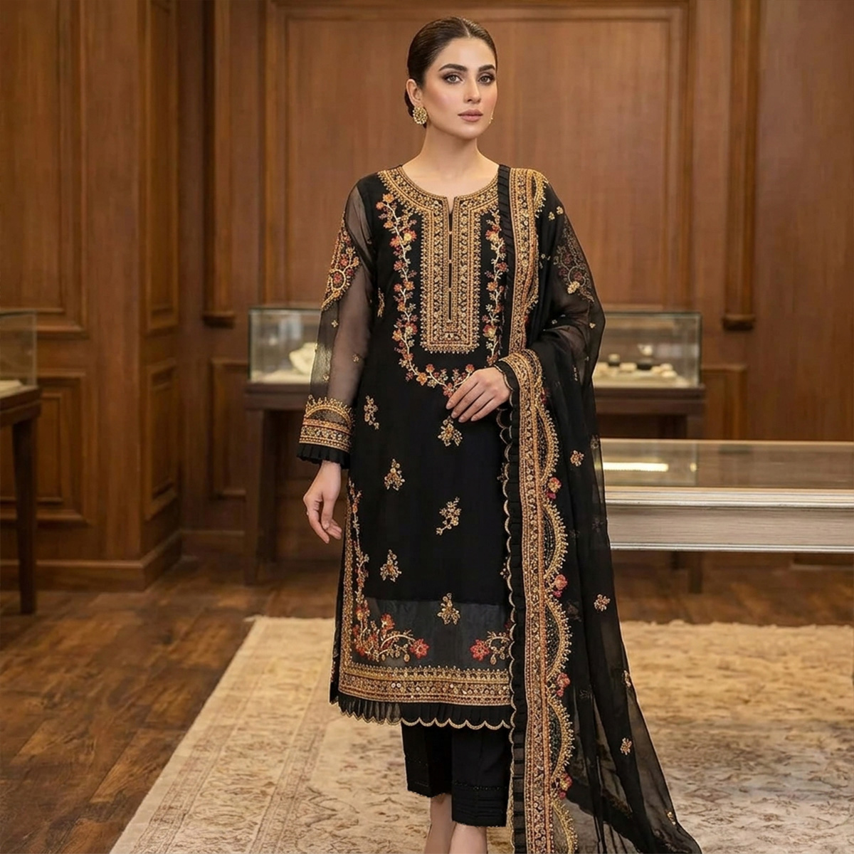 Fancy Wedding Wear lawn 3 piece suit Embroidered Suit for Girls And Ladies - One Size (Medium Fit)