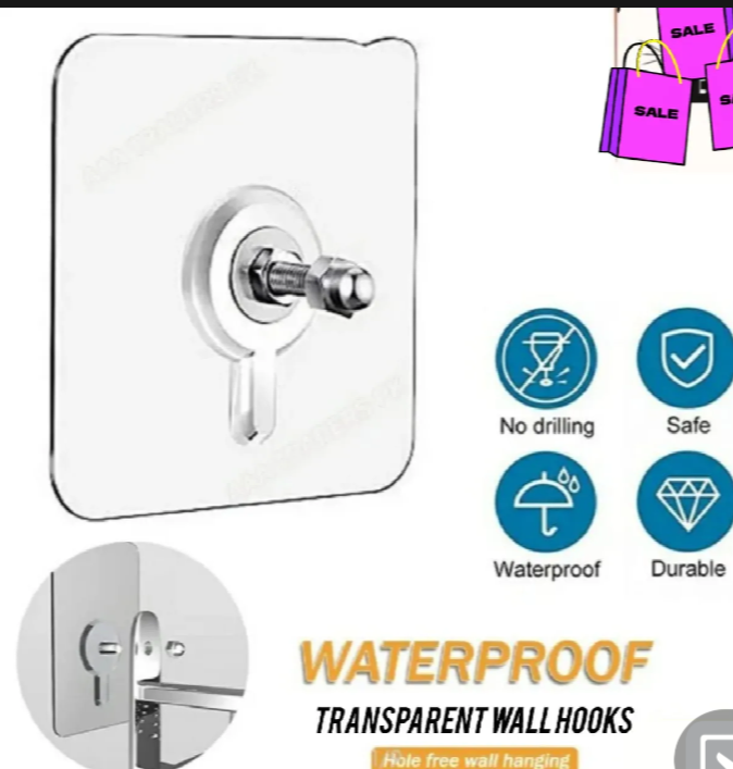 Wall Hook Sticker With Adhesive print and Heavy Duty Drill And Nail Free For Kitchen And Towel And Other Accessories