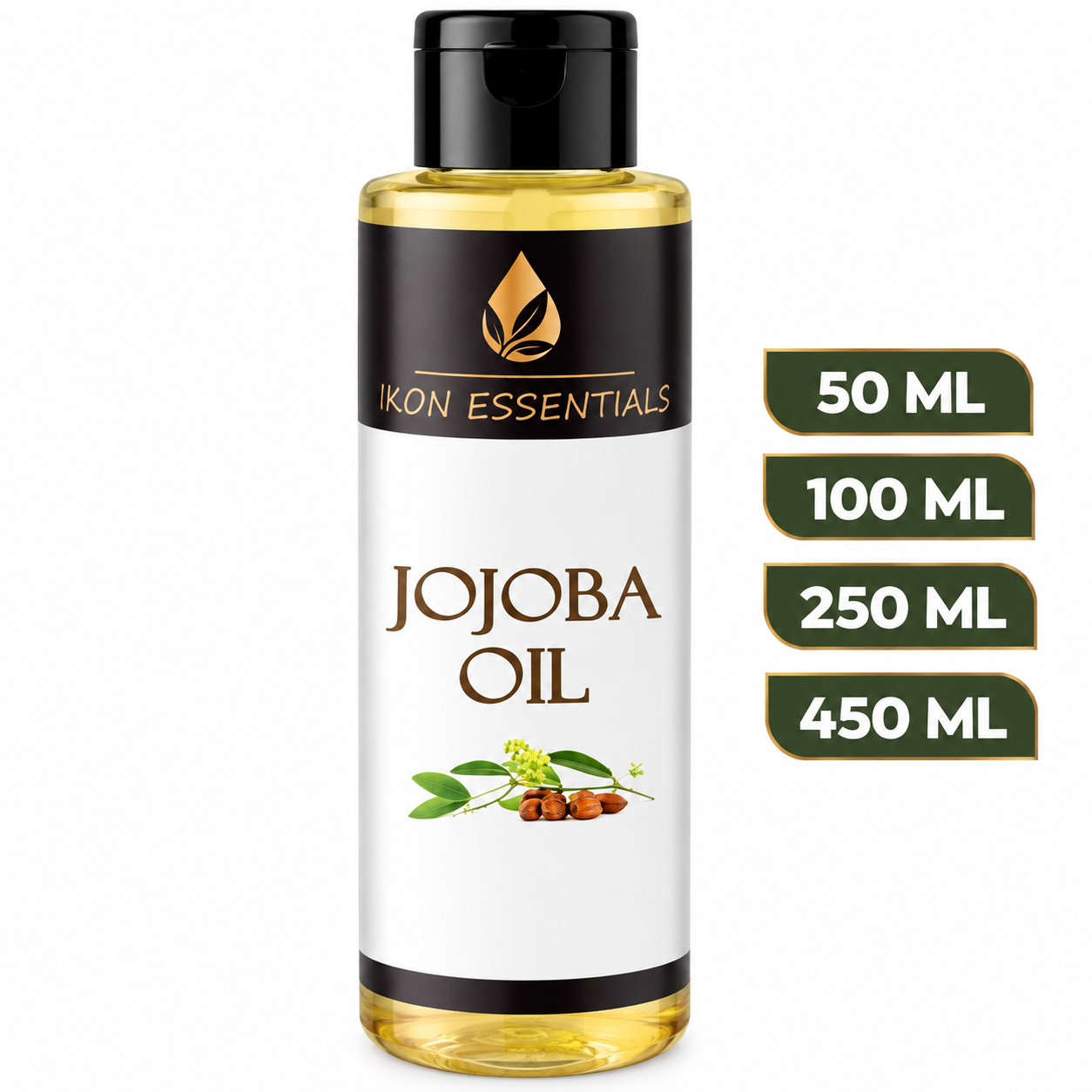 JOJOBA OIL UNAAB IKON ESSENTIALS 50 ML 100 ML 250 ML 450 ML COLD PRESSED PURE AND NATURAL for Men And Women Organic Hair Care - Reduces Hair Fall | Promotes Hair Growth