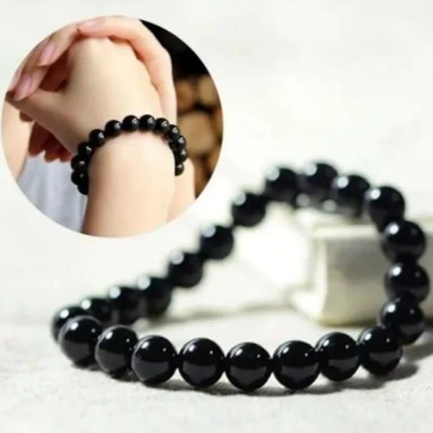Black Beads Bracelet for Men and Women Adjustable Wrist Band Pack of 1,2,3