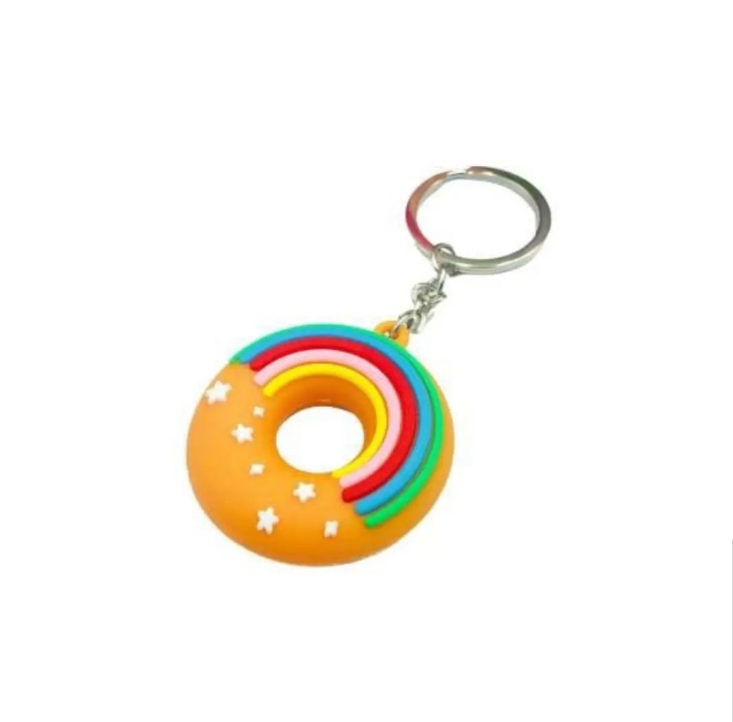 Donut Shape Rainbow Color Silicone Keychain Cute Key Ring Bag Backpack Accessory Gift