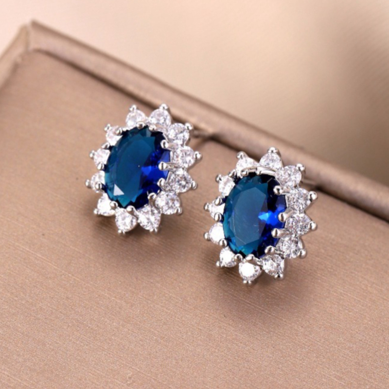 925 Sterling Silver Earrings Blue Crystal Zircon for Women Wedding Engagement Fine Jewelry Luxury Zircon  Stud Earrings
