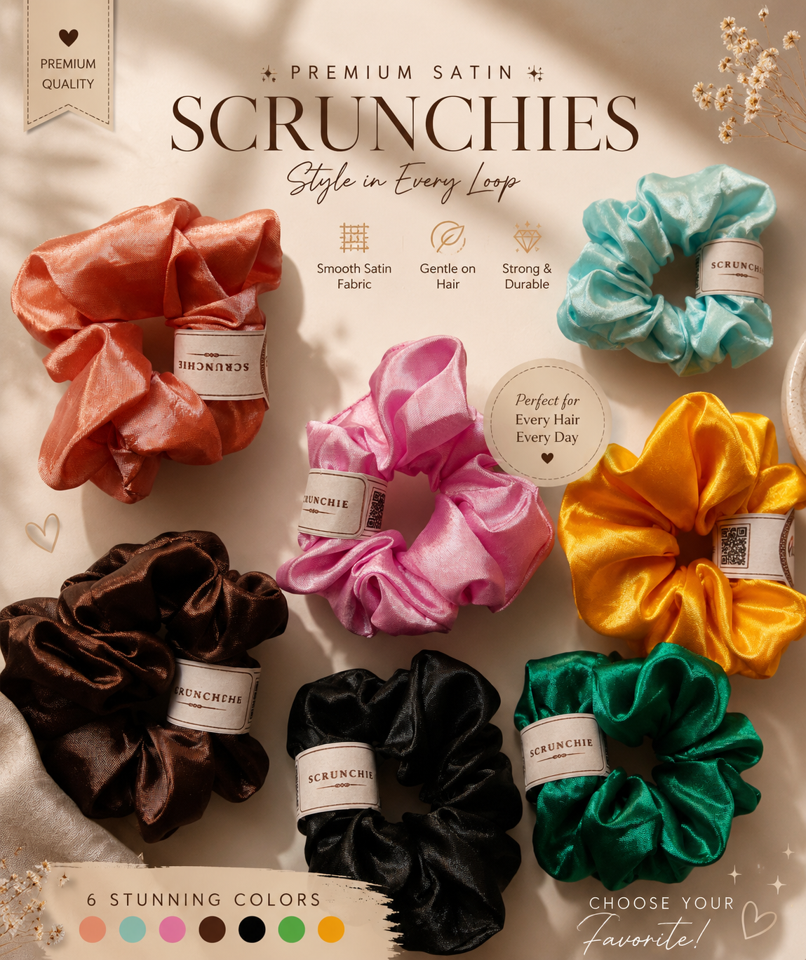 Pack of 3/6/10/12 Best Quality Silk Satin Scrunchies for Girls & Women – Soft Stretchable Hair Bands, Ponytail Holder, Hair Ties, Elastic Hair Accessories, Multicolor Korean Scrunchies for Daily Use