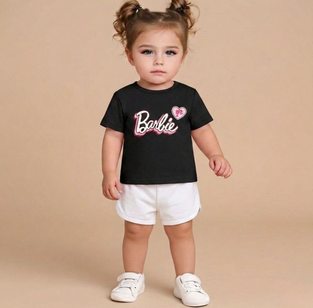 Barbie T-shirt And Short Pants For Kids Baby Boys And Baby Girls Round Neck Short  Sleeves Tee Tops Clothes Set's Dresses Outfit