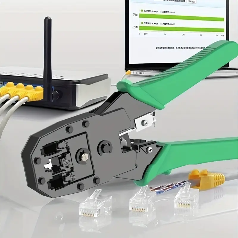 3 in 1 Professional RJ45 Crimper Tool Kit with 10 Cat6 RJ45 Connectors 4P 6P 8P Multifunction Network Cable Crimping Pliers Wire Cutter Wire Stripper Ethernet LAN Cable Crimp Tool for Cat5 Cat5e Cat6 RJ11 RJ12 RJ45 Premium Quality
