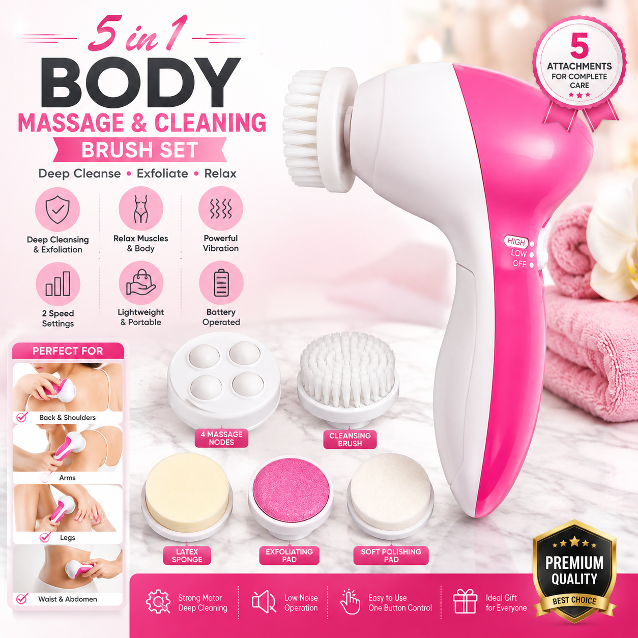 7-in-1 Electric Facial Cleansing Brush | Rotating Face Scrubber & Exfoliating Massage Brush | Deep Cleansing Skin Care Device | Waterproof Face Cleaner for Men & Women | Pink