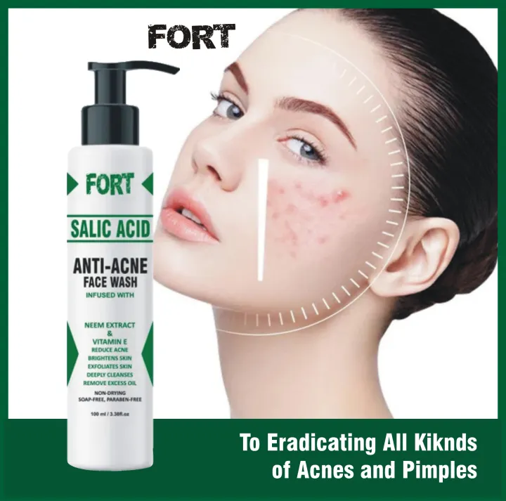 FORT Acne Clear Face Wash - Salicylic Acid Cleanser for Oil Control & Anti-Acne | Acne skin care products Reduces Blackheads & Whiteheads 100ml
