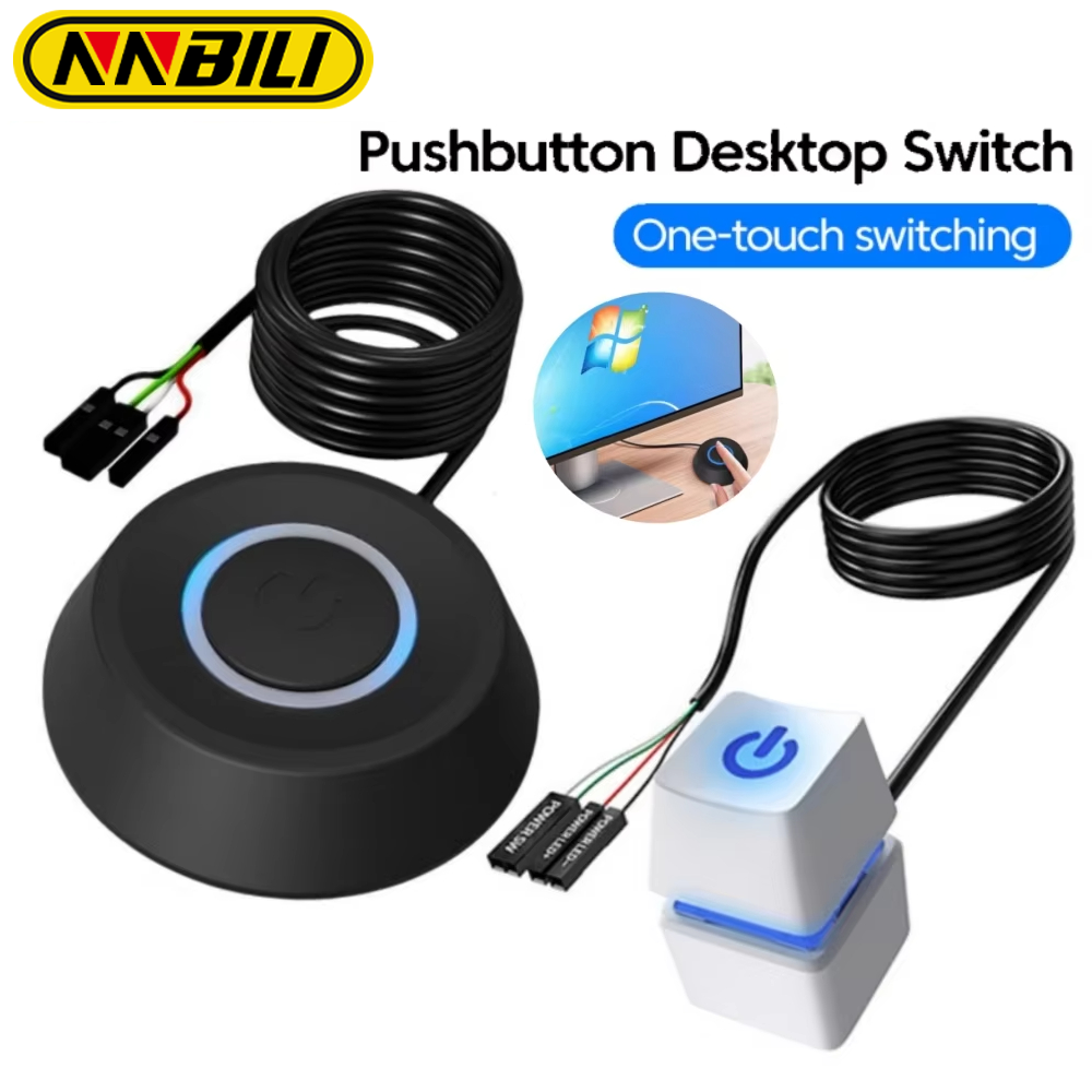 NNBILI Computer Desktop Switch 1.8M LED Lights PC Motherboard External Start Power On/Off Button Extension Cable For Home Office