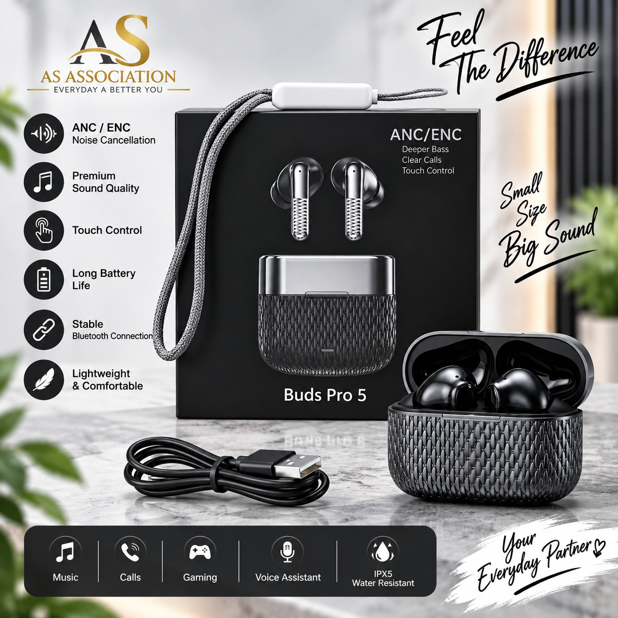 Wireless Earbuds, Bluetooth Earbuds, TWS, Noise Cancelling, Touch Control, HD Sound, Gaming, Type-C Charging, All Smart Phones Compatible.