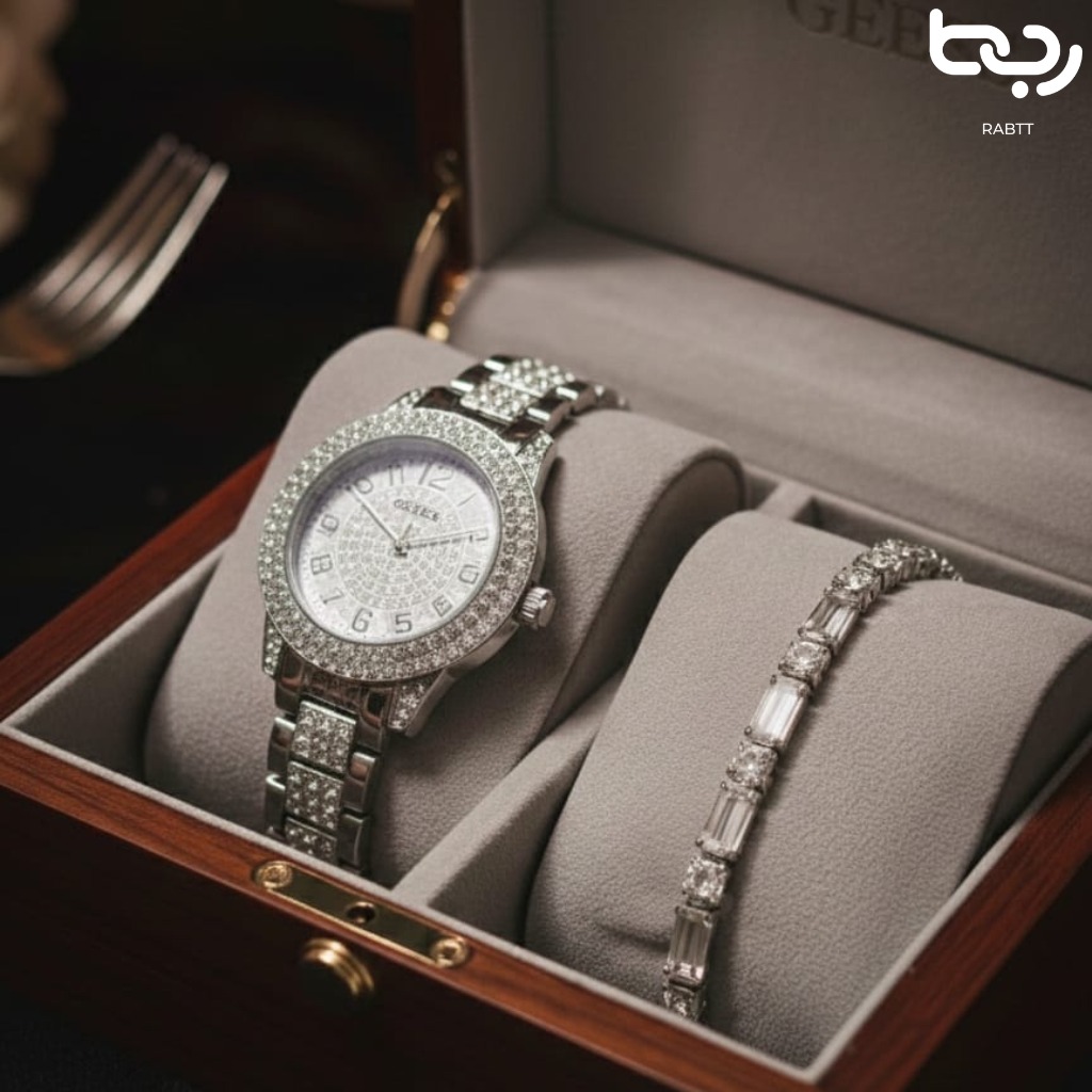 2pcs Womens Classic Fashion Watch With Diamond Bracelet Imported Girls luxury wrist watch jewelry set.