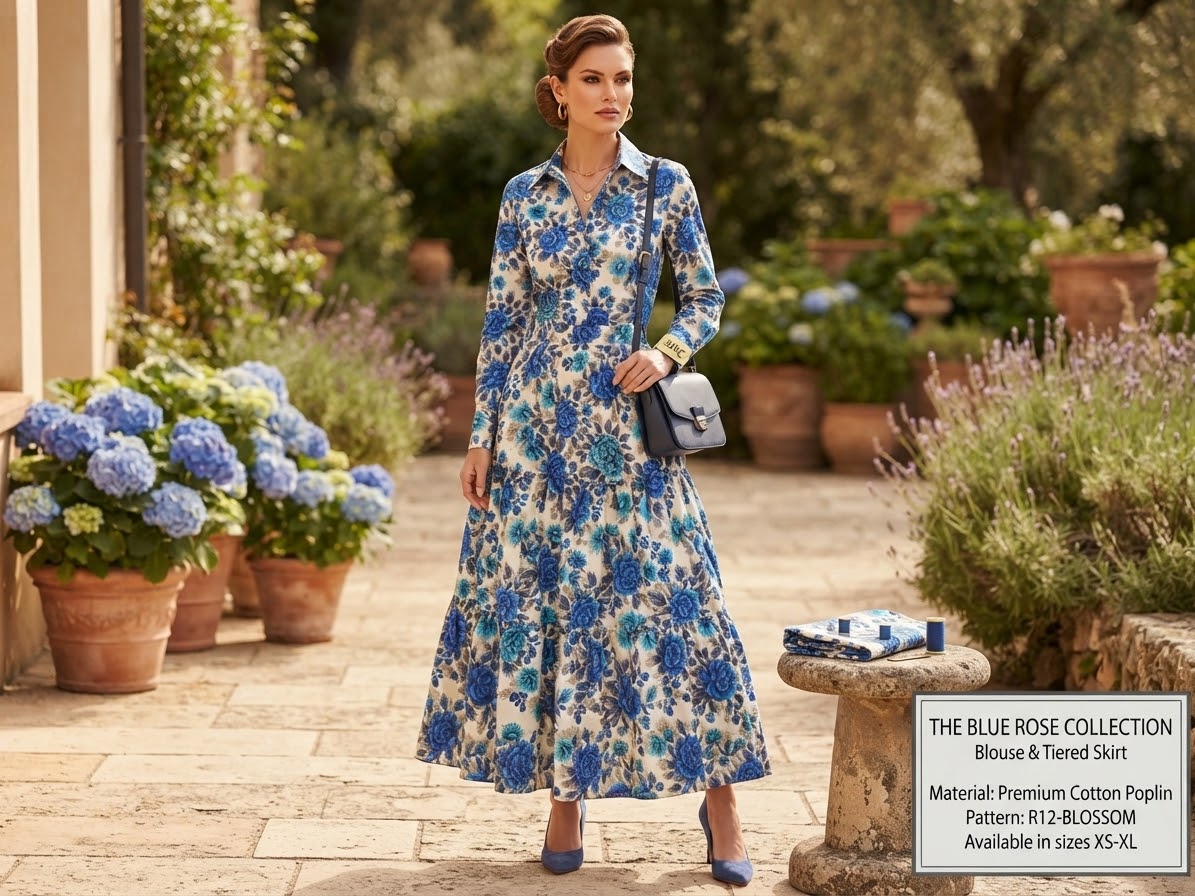 flowers printed mixed stuff Polo cotton suits