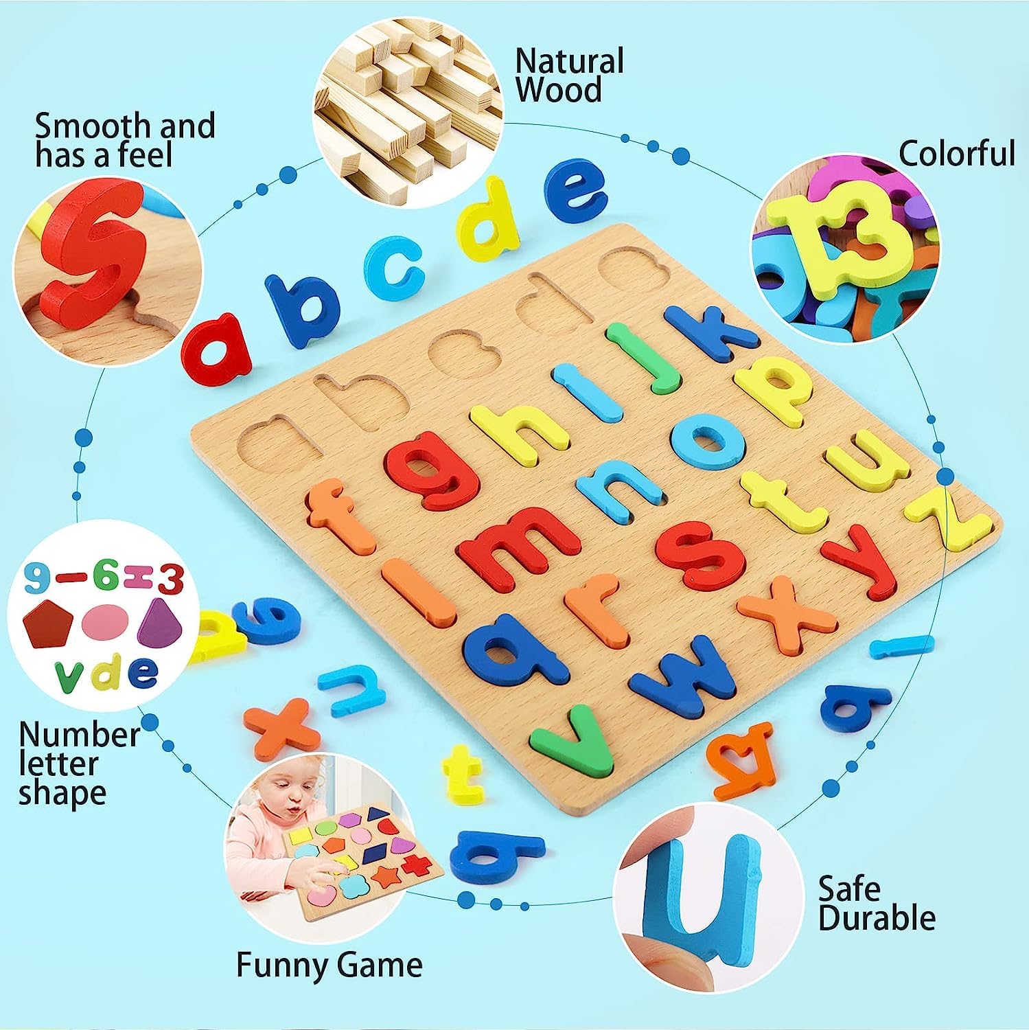 Wooden Puzzle for Toddlers  Alphabet Number Geometric Puzzle ABC Learning Toys Montessori Preschool Educational Gift Learning Letter Puzzles Board for Kids 3+
