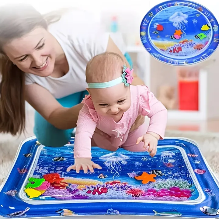 Inflatable Baby Water Play Mat Tummy Time Mat for Infants & Toddlers 3-24M Baby Sensory Water Playmat with Toys Strengthen Neck & Back Muscles  Premium Baby Toy for Sensory Play & Summer & Winter Fun Kids Pool Beach Game