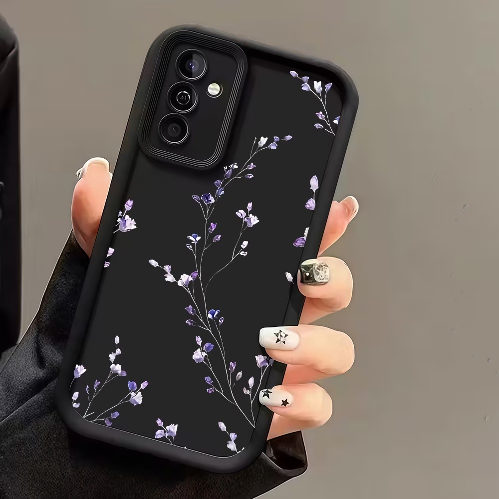 Purple Floral Print Phone Case For   S26 S25 S24 S23 S22 S21 S20 Note20 Ultra Plus FE Ladder Camera Bumper Cover