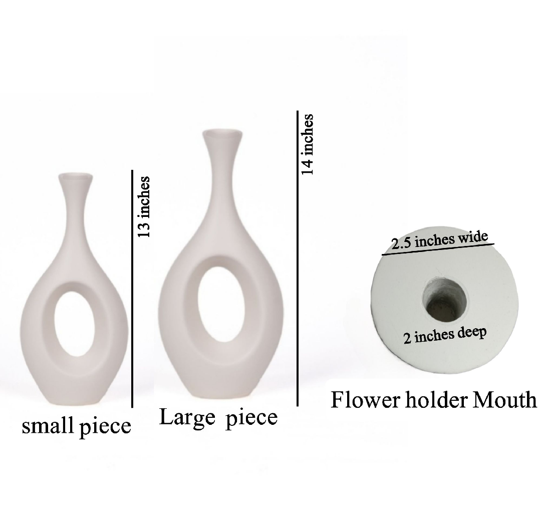 Elegant Modern Geometric Ceramic Vases Set, Home Décor Vessels with Abstract Design, 13/14 inches